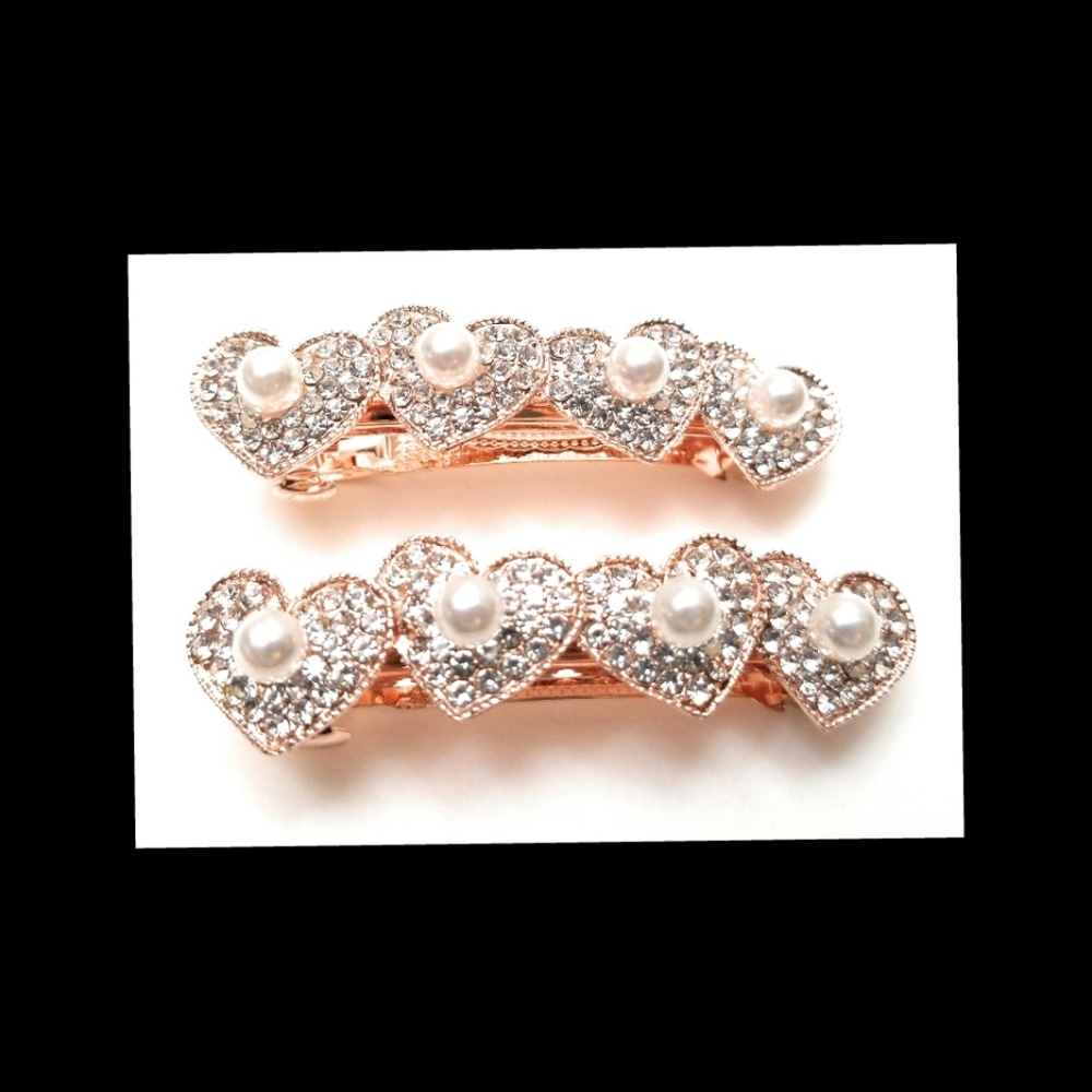 Crystal & Pearl Hear Spring Hair Clip Barrette (2)